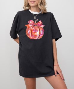 Pink and Orange Disco Ball Pumpkin Comfort Colors T Shirt, Halloween T