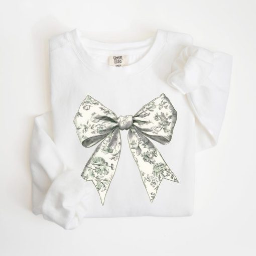 Coquette Bow Sweatshirt, Comfort Colors Green Ribbon Sweater