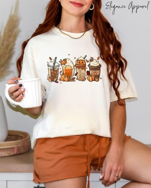 Comfort Colors Fall Coffee Pumpkin Shirt, Coffee Latte Shirt