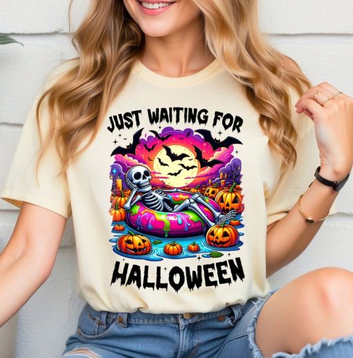 Just Waiting for Halloween Shirt, Cute Spooky Summer Halloween T Shirt