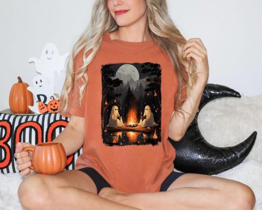 Comfort Colors Camping Halloween Ghost Reading Book Shirt