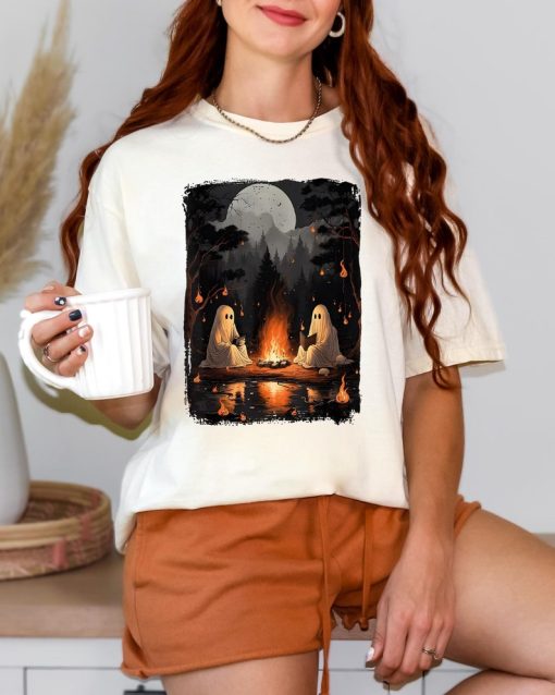 Comfort Colors Camping Halloween Ghost Reading Book Shirt