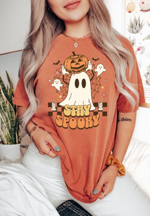 Retro Comfort Colors Ghost Shirt, Cute Fall Halloween Tee