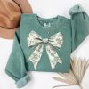 Coquette Bow Sweatshirt, Comfort Colors Green Ribbon Sweater