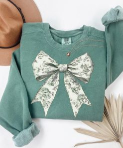 Coquette Bow Sweatshirt, Comfort Colors Green Ribbon Sweater