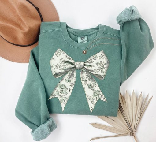 Coquette Bow Sweatshirt, Comfort Colors Green Ribbon Sweater