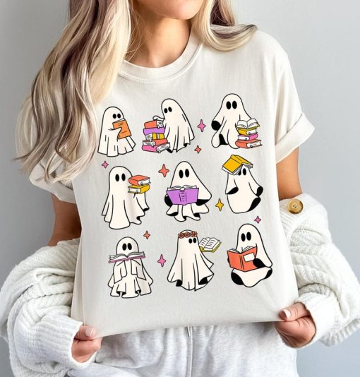 Ghost Reading Books shirt Sweatshirt Bookworm Shirt Halloween Bookish