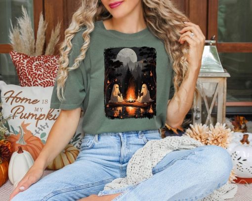 Comfort Colors Camping Halloween Ghost Reading Book Shirt